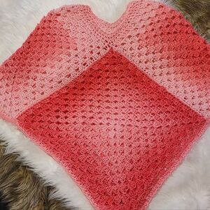 Pink Ombre  To Coral Crochet Poncho Osfm Med - Xl. New Recently Handmade